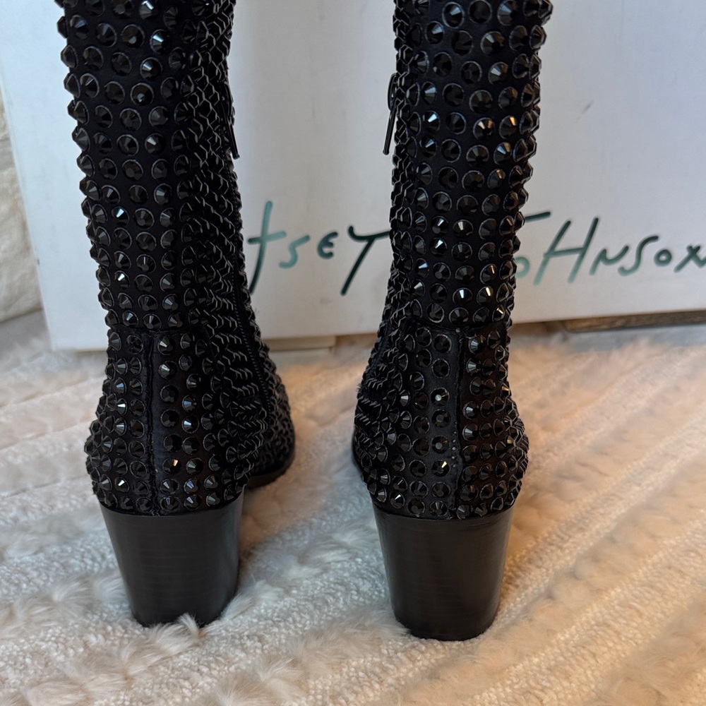Betsey Johnson Black Crystal-Embellished Knee-High Western Boots - Picture 6 of 16